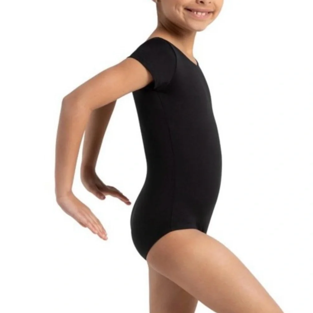 Capezio Kids Team Dance Performance Black Short Sleeves Leotard Size Small